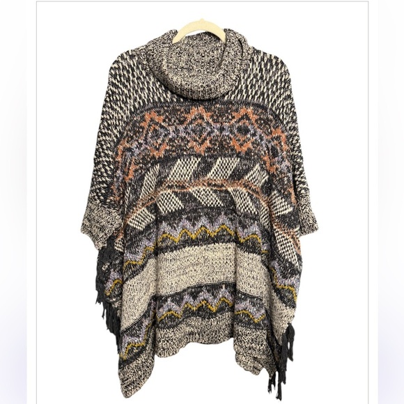 Anthropologie Pilcro Magda Fringe Knit Sweater Poncho Boho - Picture 4 of 10